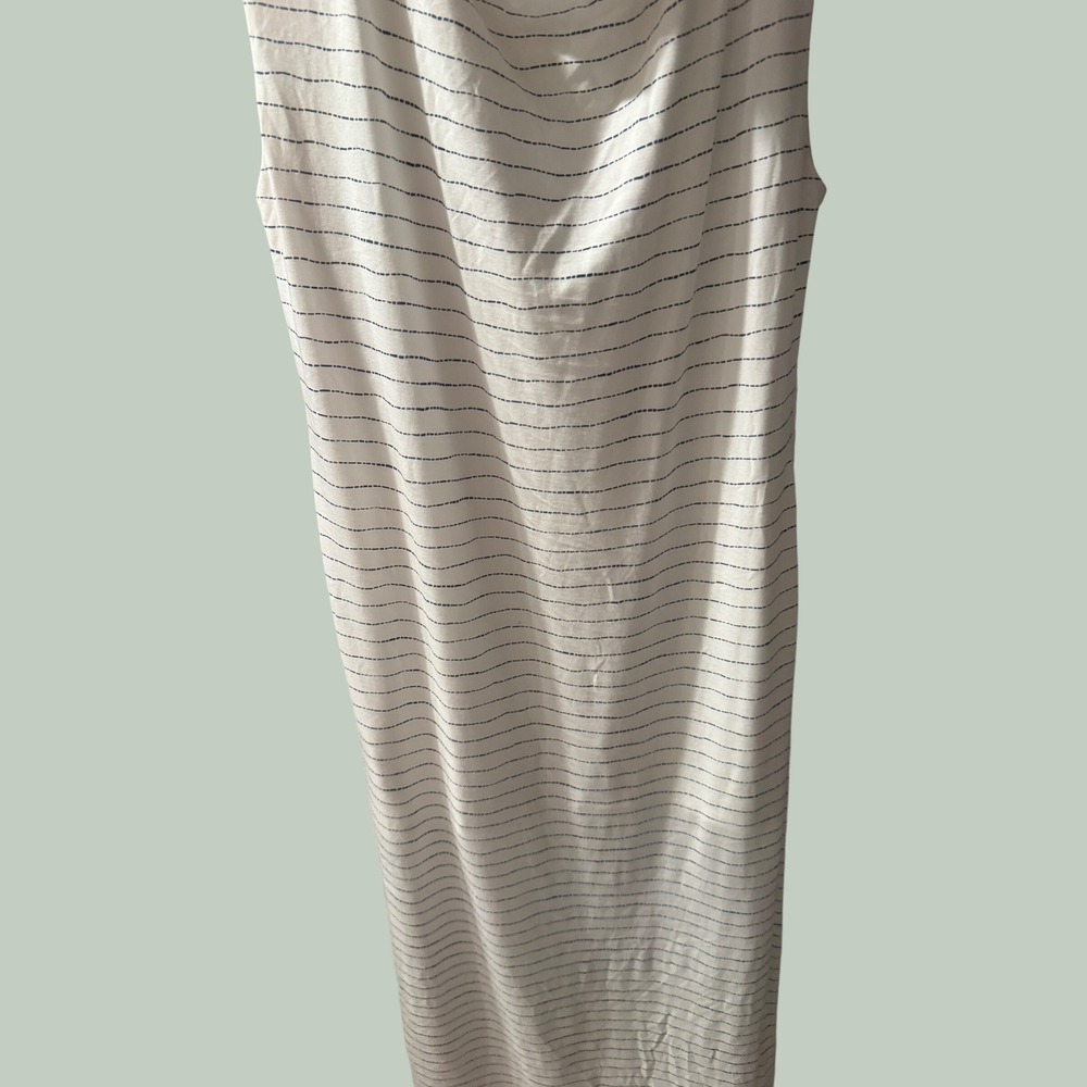 Carve Designs Womens White Navy Striped Tencel Boat Neck‎ Midi Dress Size M